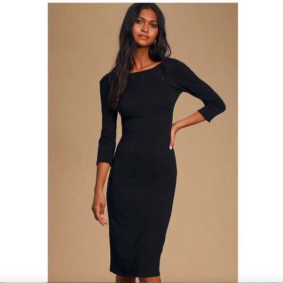 Lulus Black Midi Sheath Cocktail Dress – Size M - Picture 2 of 8